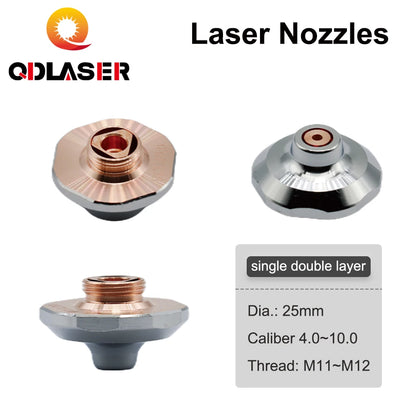QDLASER Single Layer Double Layer Nozzles Dia 25mm  M11/M12 Caliber 4.0/6.0/10.0mm for Fiber Laser Cutting Head