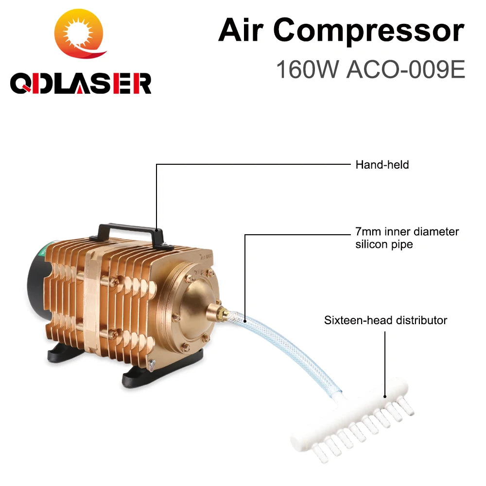 QDLASER 160W Air Compressor Electrical Magnetic Air Pump for CO2 Laser Engraving Cutting Machine ACO-009E