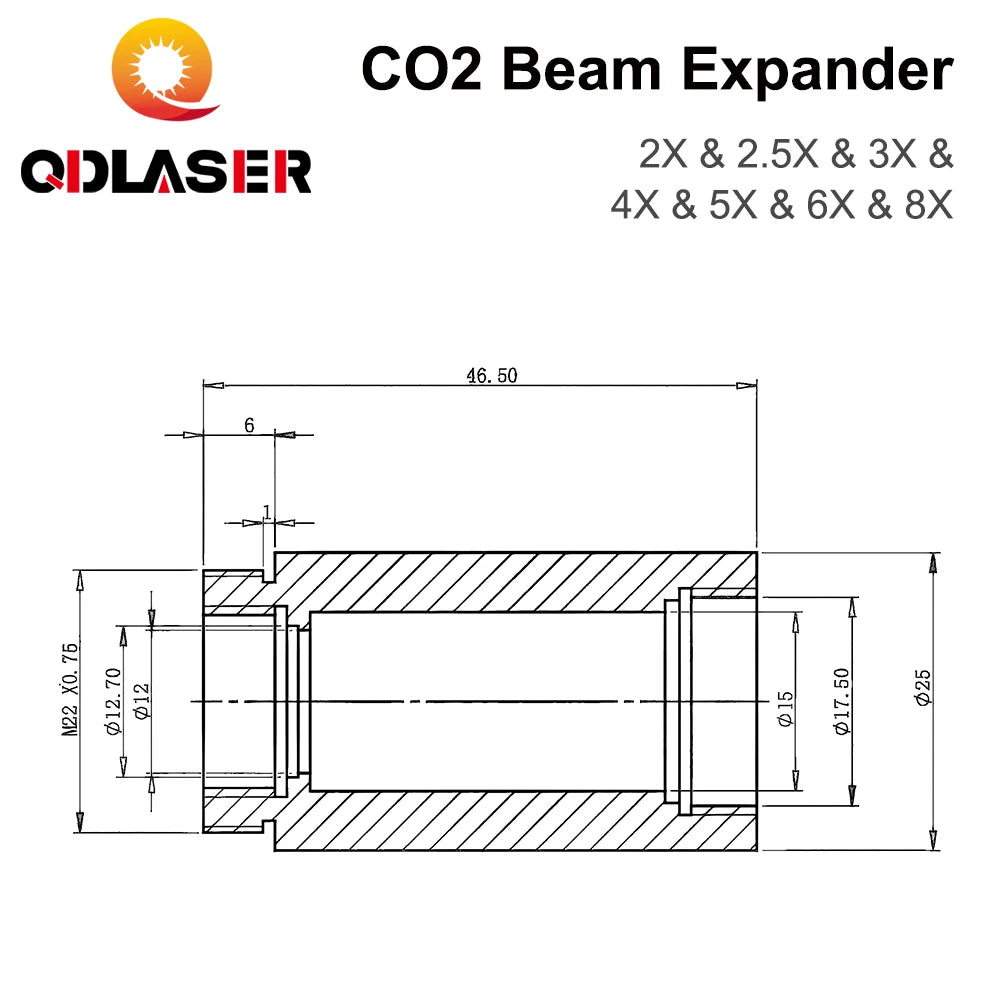 QDLASER CO2 Laser Beam Expander 10600nm 2X 2.5X 3X 4X 5X 6X 7X 8X 10X Galvanometer Laser Marking Lenses Optics Beam Expand