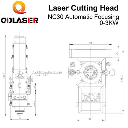 QDLASER WSX NC30 0-3KW Automatic Focusing Fiber Laser Cutting Head Max. Laser Power 3000W