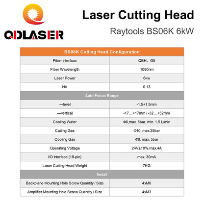 QDLASER Raytools BS06K Laser Cutting Head 6kW Cutting Head FL150/200mm Fiber Interface QBH / G5 for Fiber Laser Cutting Machine