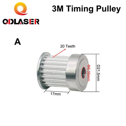 QDLASER CO2 Laser Metal Parts Synchronous HTD 3M Gear Pulley 20/24Teeth 6.35/8/12mm for DIY CO2 Laser Engraving Cutting Machine