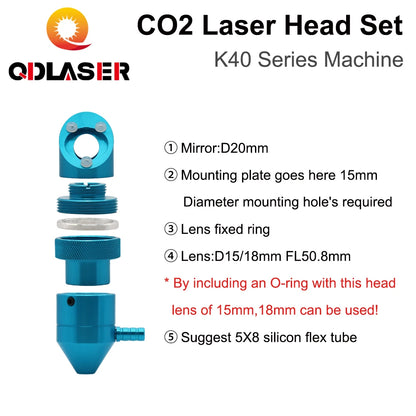 QDLASER CO2 Laser Head for K40 Series Laser Engraving Cutiing Machine Lens Dia 15/18mm Focal Length 50.8mm Mirror 20mm