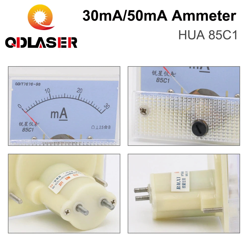QDLASER 30mA 50mA Ammeter HUA 85C1 DC 0-30mA 0-50mA Current Panel Amperometer Tester for CO2 Laser Engraving Machine