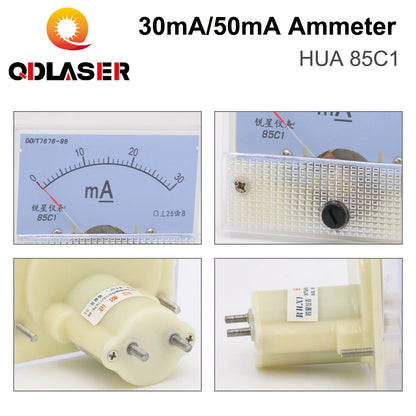 QDLASER 30mA 50mA Ammeter HUA 85C1 DC 0-30mA 0-50mA Current Panel Amperometer Tester for CO2 Laser Engraving Machine