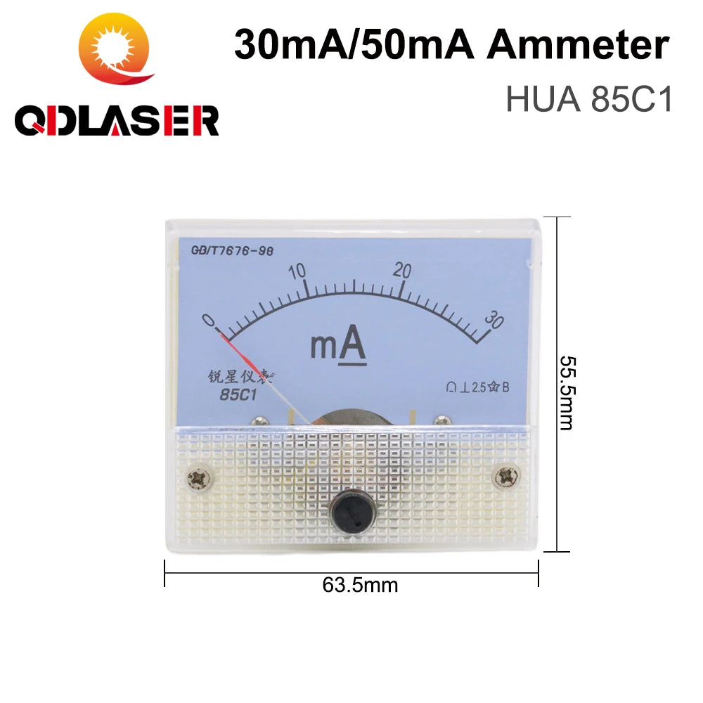 QDLASER 30mA 50mA Ammeter HUA 85C1 DC 0-30mA 0-50mA Current Panel Amperometer Tester for CO2 Laser Engraving Machine