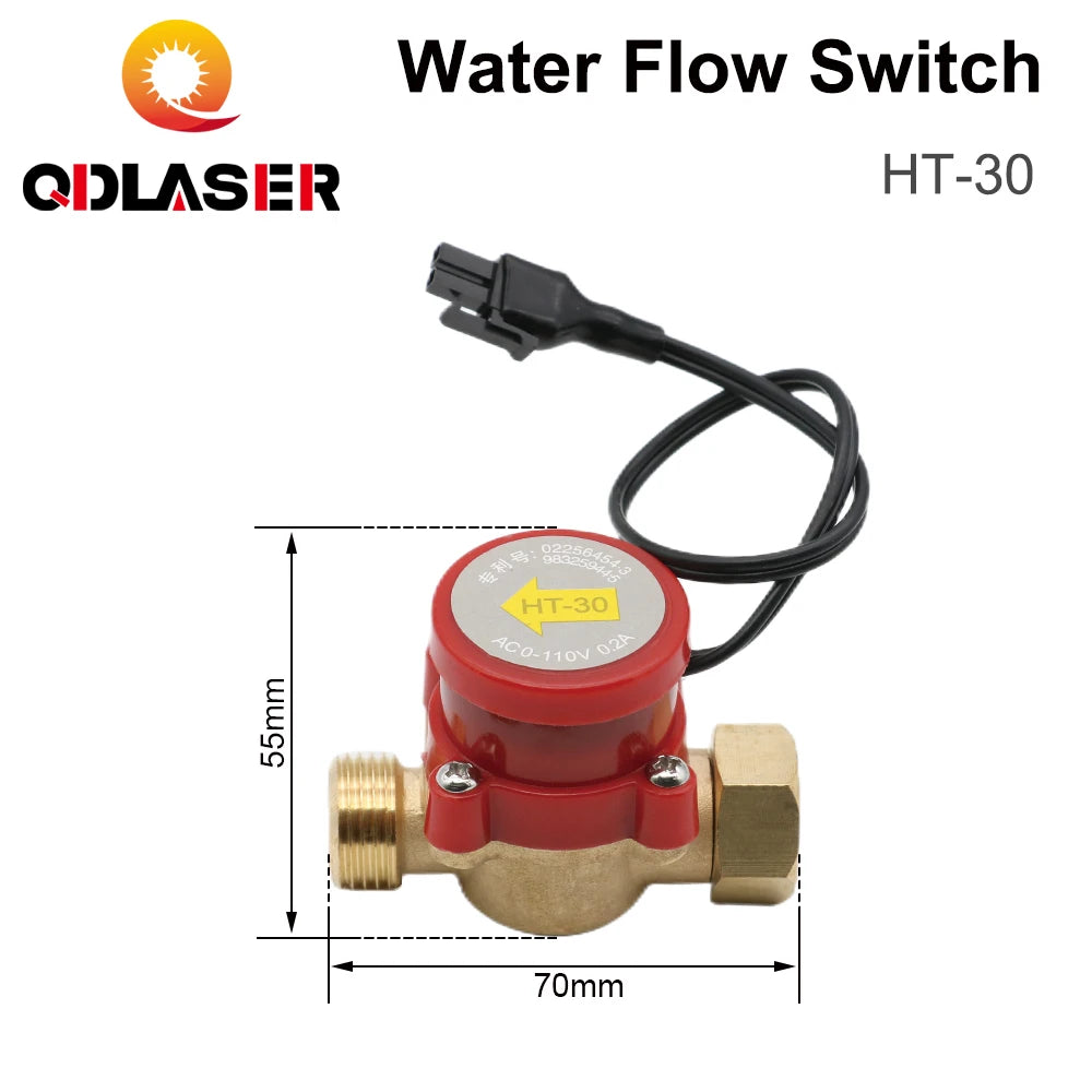 QDLASER Water Flow Switch Sensor Water Cut-off Protection HT-30 Spout 8/10/12mm Signal Booster Pumps for CO2 Laser Machines