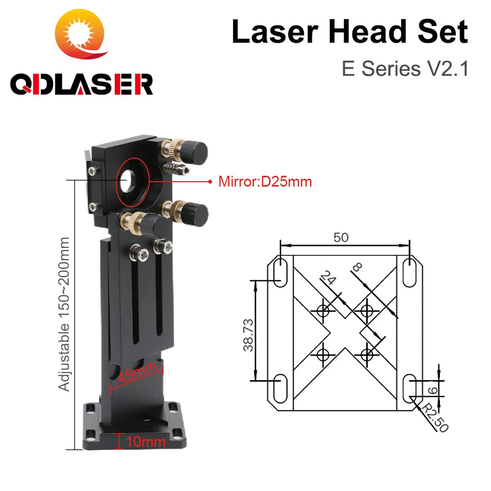 QDLASER CO2 Laser Head Set E Series Laser Head + 1 Pcs Focusing Lens + 3 Pcs Si / Mo Mirrors for Engraver Cutting Machine Parts