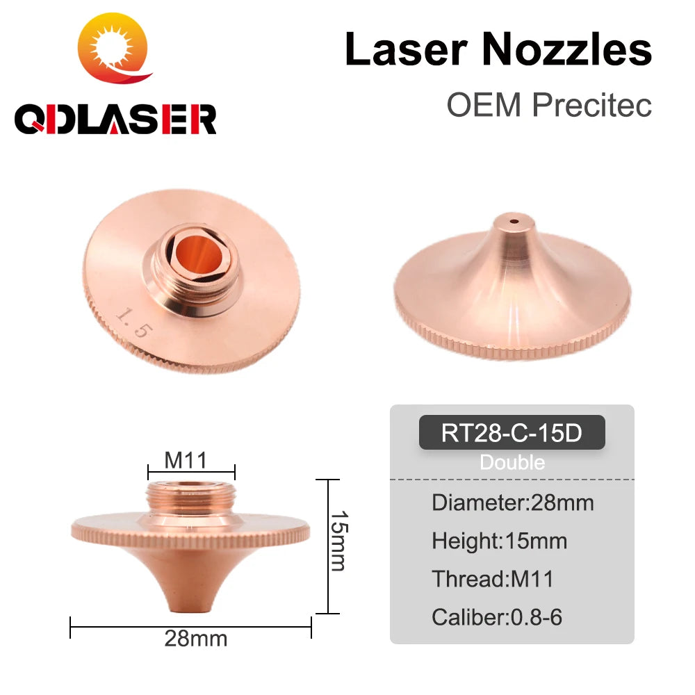 QDLASER Laser Nozzles Single Double Layer Dia.28mm Caliber 0.8 - 4.0 for FIBER Laser Cutting Head