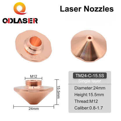 QDLASER Laser fiber optic cutting nozzle Caliber 0.8mm-1.7mm Single Layer Dia.24 for Fiber Laser Cutting Head
