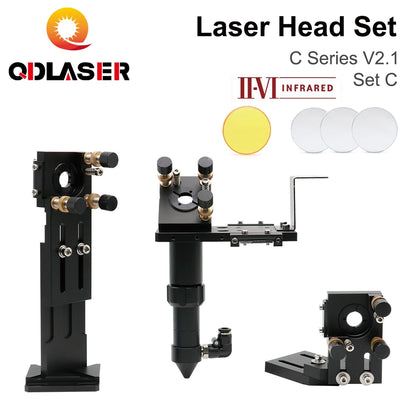 CO2 Laser Head Set C Series Dia.18mm FL38.1&Dia.20 FL50.8/63.5/101.6mmZnSe Focus Lens Dia.25m Mirror for Laser Engraving Machine