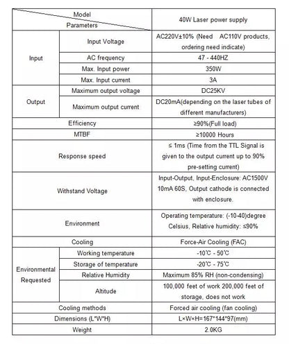 QDLASER ZR-40WA High Quality CO2 Laser Cutting Machine 40W Laser Power Supply