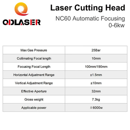 QDLASER WSX NC60 Focusing Fiber Laser Cutting Head 0-6KW Automatic 6000W High Power F100/190mm QBH for Metal Cutting