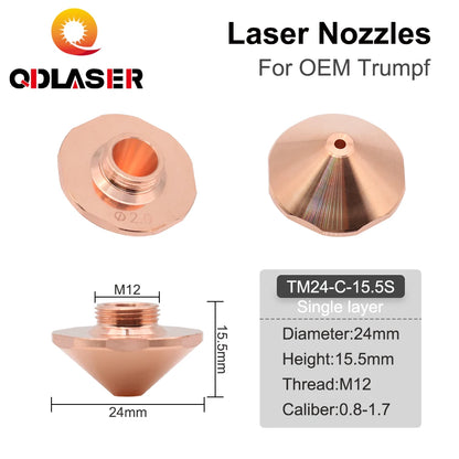 QDLASER Laser Fiber Optic Cutting Nozzle Caliber 0.8mm-1.7mm Single Layer Dia.24 for Trumpf Fiber Laser Cutting Head