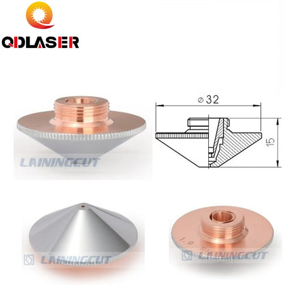 QDLASER OEM Double Layers Laser Nozzle Dia.32mm H15 M14 Caliber 0.8 - 4.0 for Precitec 1064nm Fiber Laser Cutting Head Machine