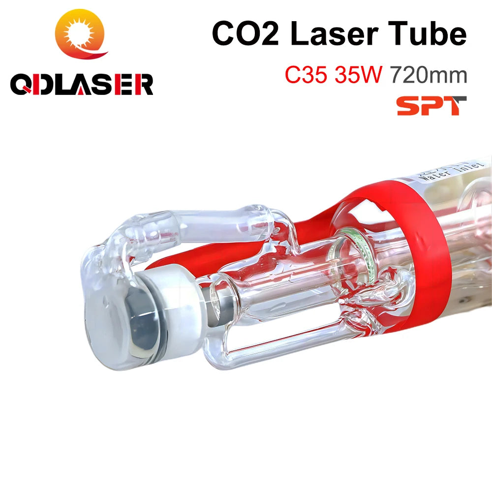 QDLASER SPT C35 35W CO2 Laser Tube Upgraded Metal Head Length 720mm Diameter 50mm for CO2 Laser Engraving and Cutting Machines