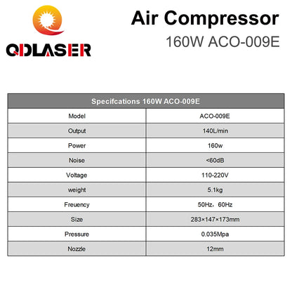 QDLASER 160W Air Compressor Electrical Magnetic Air Pump for CO2 Laser Engraving Cutting Machine ACO-009E