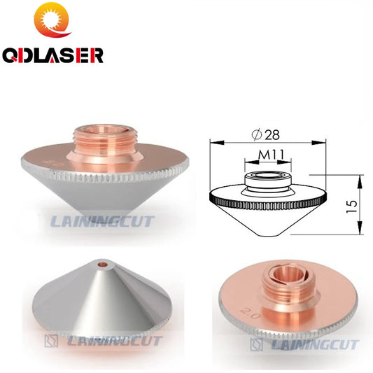 QDLASER Laser Nozzle Double Layers Chrome-plating Dia.28mm Caliber 0.8 - 4.0 OEM Precitec FIBER Cutting Head