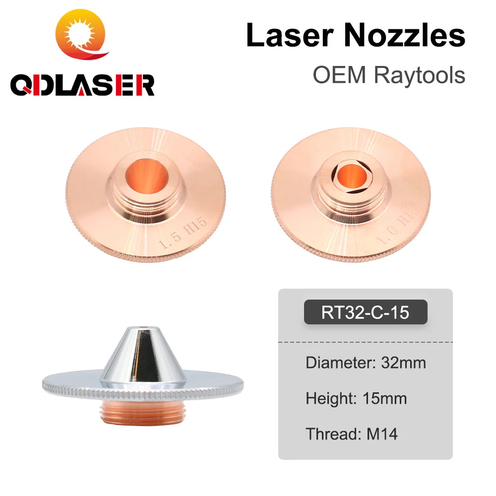 QDLASER C Type TQ Laser nozzles Dia.32 H15 Single Layer Chrome-Plated Double Layers Caliber 0.8-5.0mm for Cutting Head