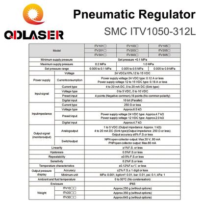 QDLASER SMC Electro-Pneumatic Regulator ITV1050-312L Pneumatic Equipment for Fiber Laser Metal Cutting Machine