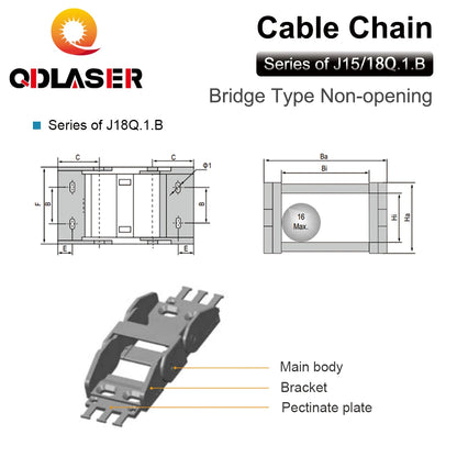 QDLASER Transmission Cable Chain 15x20 15x30 18x25 18x37 Mm Bridge Type Non-Opening Plastic for Mechanical Drive Drag Chains
