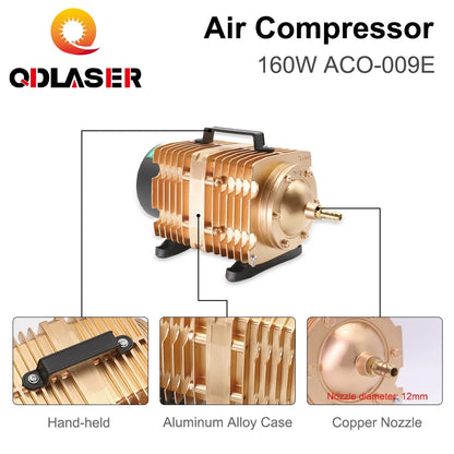 QDLASER 160W Air Compressor Electrical Magnetic Air Pump for CO2 Laser Engraving Cutting Machine ACO-009E