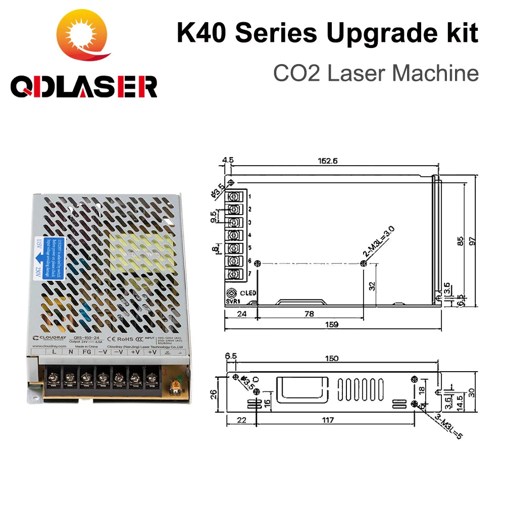 QDLASER for K40 Series CO2 Small Laser Engraving Machine Upgrade Kit CO2 Laser Controller Rida RDC6432 DM542S Stepper Driver