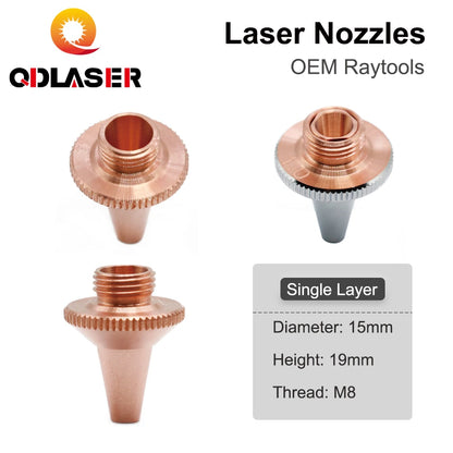 QDLASER 3D Laser Nozzle M8 Dia.15mm Height 19mm 3D Cutting Nozzle Single & Double Layer for Raytools3D BT240S BM109