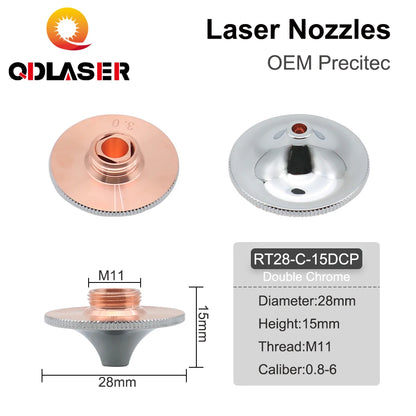 QDLASER Laser Nozzles Single Double Layer Dia.28mm Caliber 0.8 - 4.0 for FIBER Laser Cutting Head