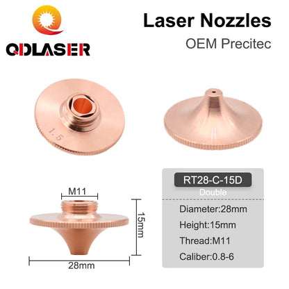 QDLASER Laser Nozzles Single Double Layer Dia.28mm Caliber 0.8 - 4.0 for FIBER Laser Cutting Head