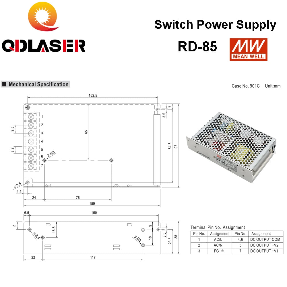 QDLASER Meanwell Switch Power Supply MW RD-85B