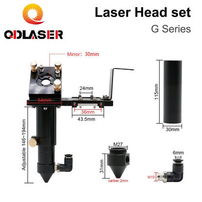 G Series CO2 Laser Head Set Mirror Diameter 30mm and Lens Diameter 25mm Focal Length 63.5&101.6mm for High Power Co2 Laser Head