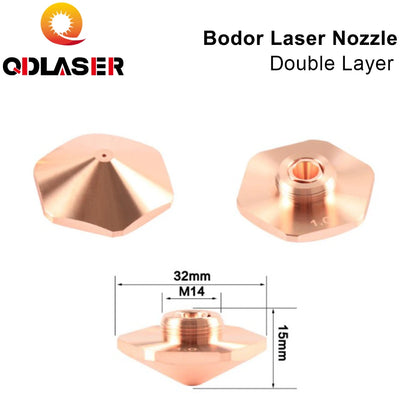 QDLASER Laser Hexagonal Nozzles Single/Double Layer Dia.32mm H15 Caliber 1.0-4.0mm For Bodor Fiber Laser Machine