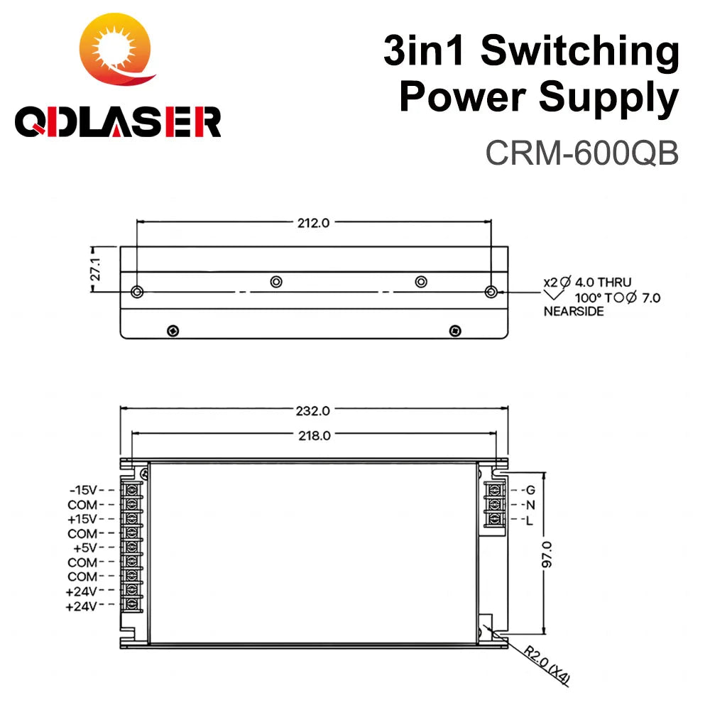 QDLASER 3in1 Switching Power Supply CRM-600QB 5V 15V 24V 110V/220V 16.5A  5A  for Fiber Marking Machine Power System