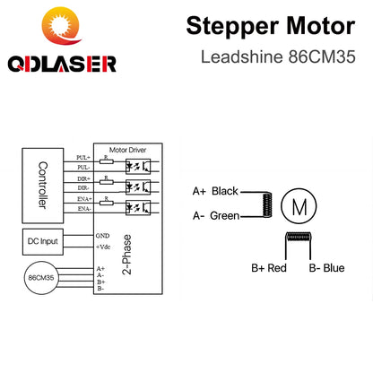 QDLASER Leadshine 86CM35 2 Phase Stepper Motor for NEMA34 4A Length 65mm  (2.56 Inch) Shaft 12.7mm (0.5 Inch)