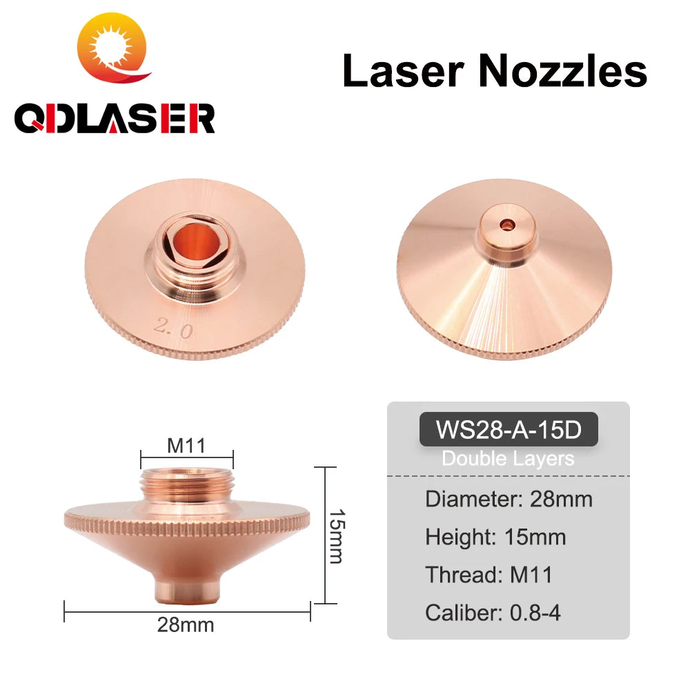 QDLASER WSX Laser Nozzles Single/Double Layers 10pcs/lot Dia.28mm H15 Caliber 0.8-3.0mm for WSX Fiber Laser Cutting Head