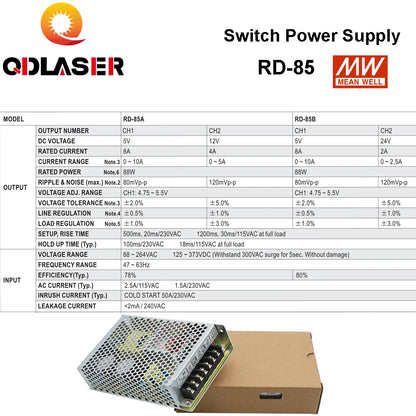 QDLASER Meanwell Switch Power Supply MW RD-85B