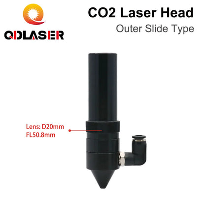 QDLASER New Arrival CO2 Laser Head for Dia.20mm FL 50.8/63.5mm Lens D25mm Mirror Outer Slider Type with Air Assist Nozzle