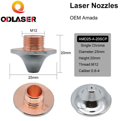 QDLASER OEM Amada Single/Double Layer Nozzles Dia 25mm H20 M12 Caliber 0.8-4.0mm for Fiber Laser Cutting Head