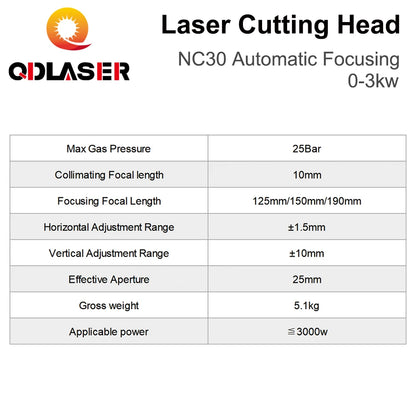 QDLASER WSX NC30 Fiber Laser Cutting Head 0-3KW Automatic Focusing Max Laser Power 3000W QBH for Metal Cutting
