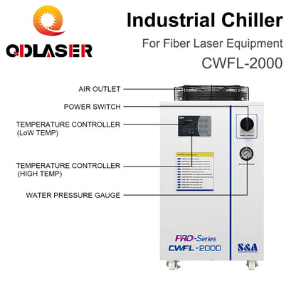 QDLASER CWFL-2000 S&A Industrial Chiller 220-240V Voltage 50/60Hz 15L/min Rated Flow for Industrial Machine Water Cooling System