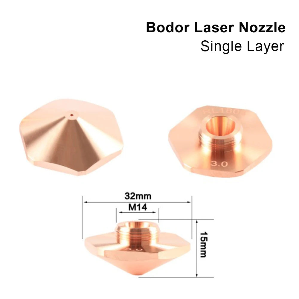 QDLASER Laser Hexagonal Nozzles Single/Double Layer Dia.32mm H15 Caliber 1.0-4.0mm For Bodor Fiber Laser Machine