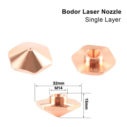 QDLASER Laser Hexagonal Nozzles Single/Double Layer Dia.32mm H15 Caliber 1.0-4.0mm For Bodor Fiber Laser Machine