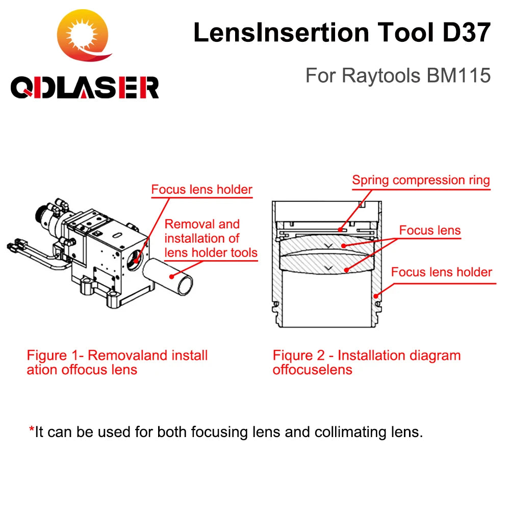 QDLASER BM115 Lens Insertion Tool Focus Lens D37 Insertion Tool for Raytools BM115 Optical Focus Lens