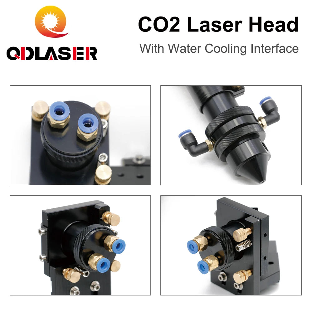 QDLASER CO2 Laser Head Set with Water Cooling Interface Mirror Dia. 30 / Lens Dia. 25 FL 63.5&101.6 Integrative Mount Holder
