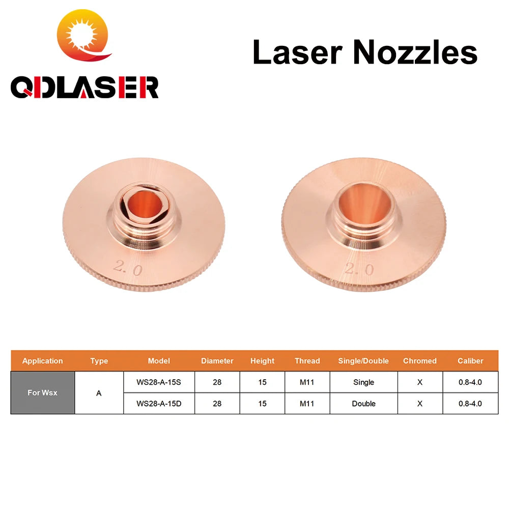 QDLASER WSX Laser Nozzles Single/Double Layers 10pcs/lot Dia.28mm H15 Caliber 0.8-3.0mm for WSX Fiber Laser Cutting Head