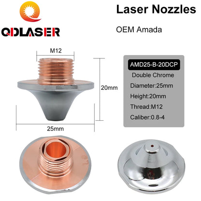 QDLASER OEM Amada Single/Double Layer Nozzles Dia 25mm H20 M12 Caliber 0.8-4.0mm for Fiber Laser Cutting Head