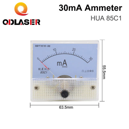 QDLASER HUA 85C1 DC 30mA Ammeter Current Voltage Meters Analog Amp Panel Meter for CO2 Laser Engraving and Cutting Machine"