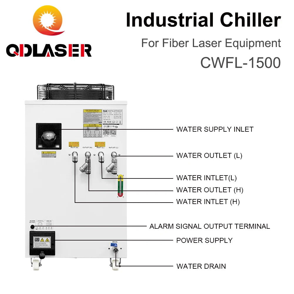 QDLASER CWFL-1500 S&A Industry Air Water Chiller AC 220-240V Voltage 50/60Hz for Fiber Laser Engraving Cutting Machine
