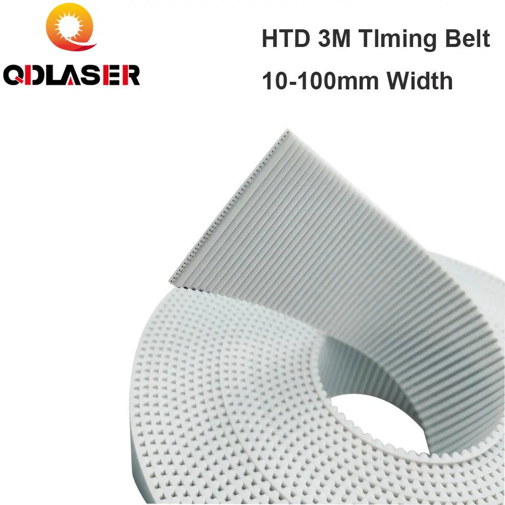QDLASER 10meters HTD3M Timing Belt  Width 15 20-100mm Color White PU Polyurethane with Steel Core HTD 3M Open Ended Belt